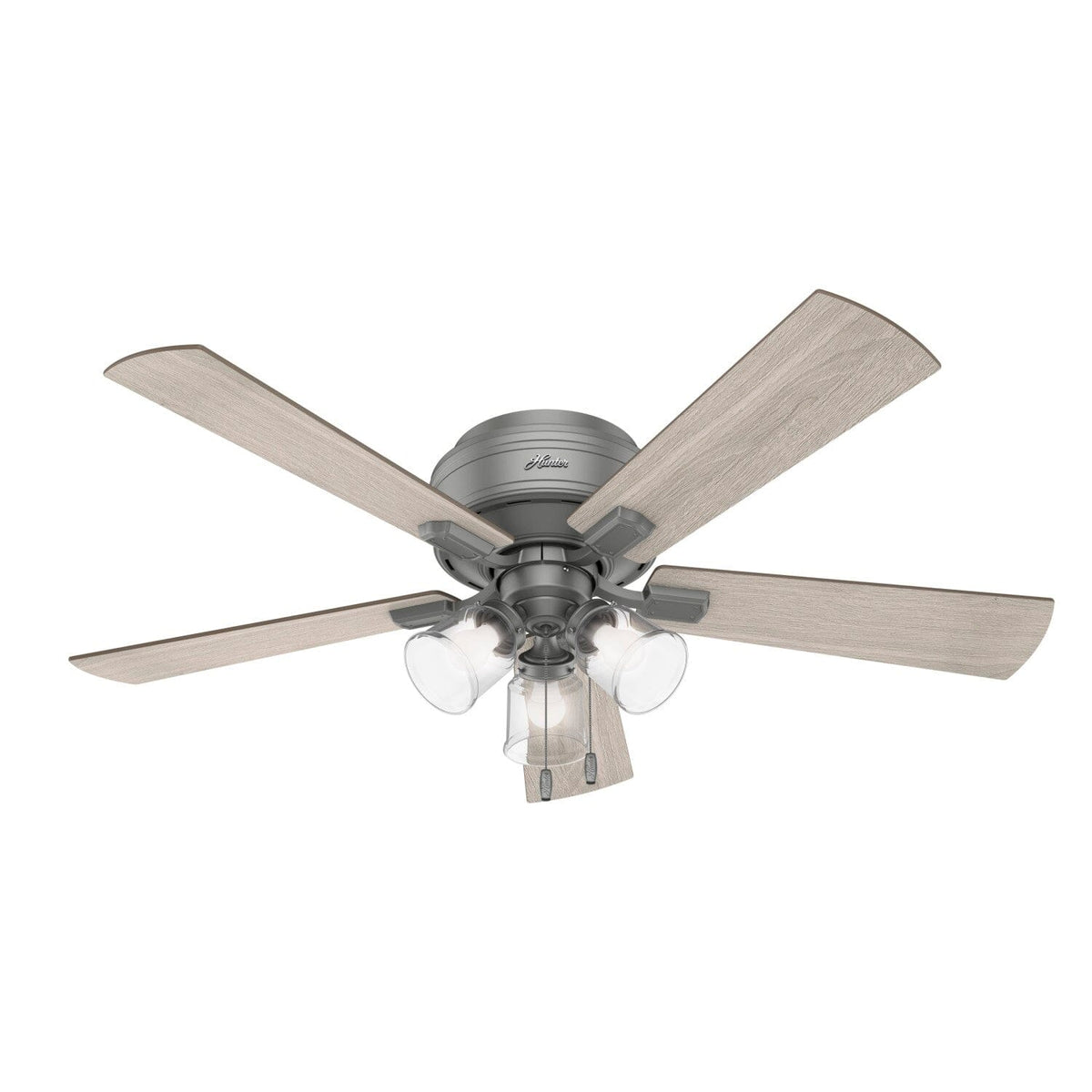 Hunter Crestfield 52-in Noble Bronze LED Indoor Low-Profile Flush-Mount Ceiling Fan with 3-Light Kit (5-Blade)