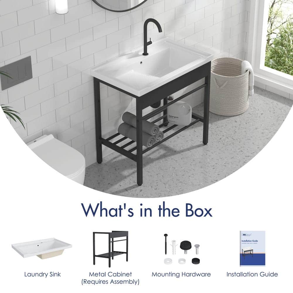 Eridanus Branson 32 in. Freestanding Vitreous China Laundry Sink with Cabinet