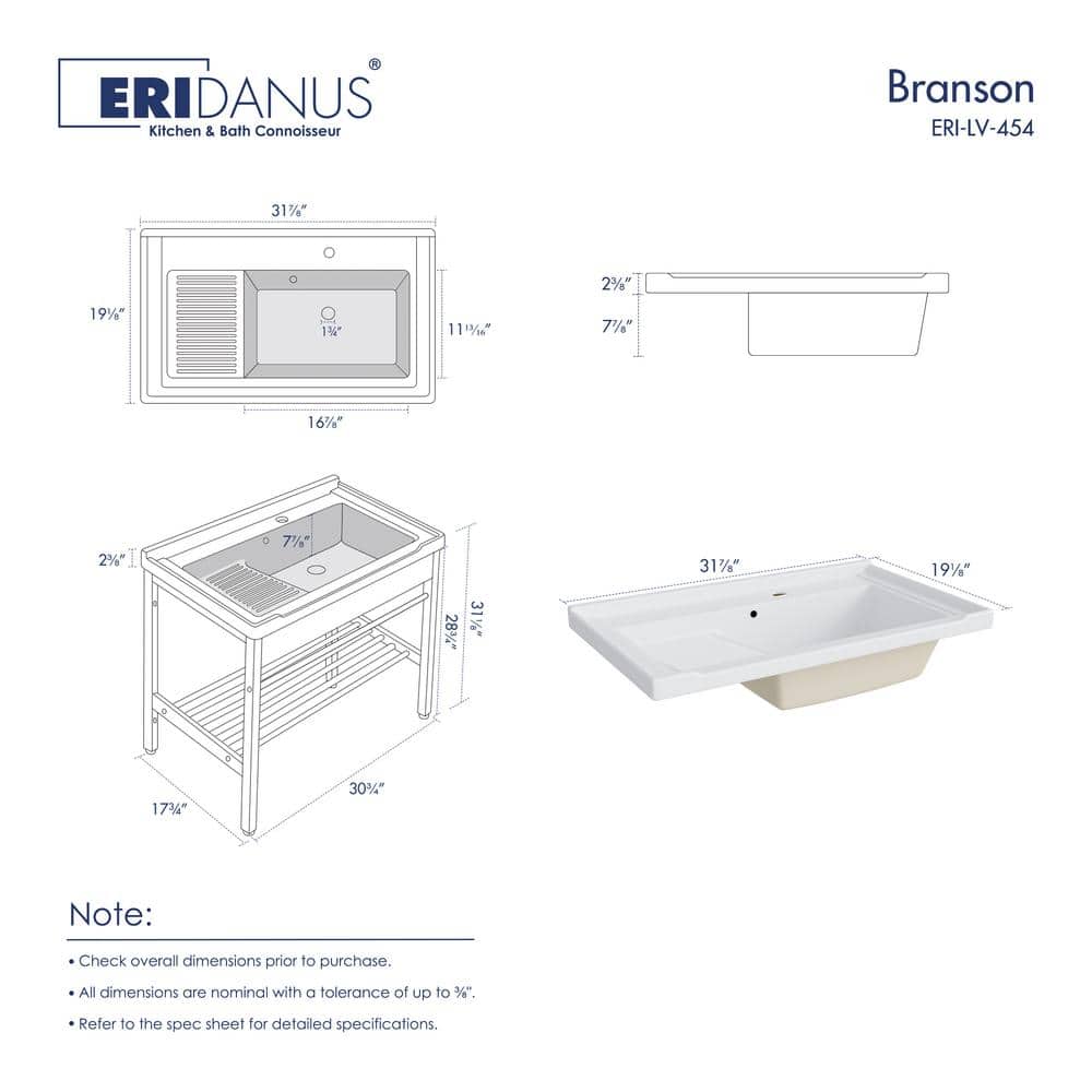 Eridanus Branson 32 in. Freestanding Vitreous China Laundry Sink with Cabinet