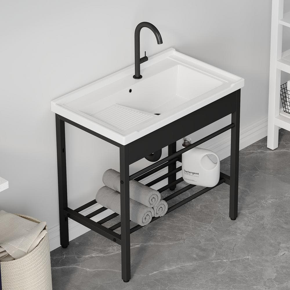 Eridanus Branson 32 in. Freestanding Vitreous China Laundry Sink with Cabinet