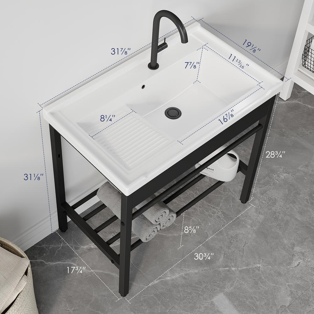 Eridanus Branson 32 in. W x 19 in. D Vitreous China Freestanding Utility/Laundry Sink with Cabinet in White, with Drainboard Set