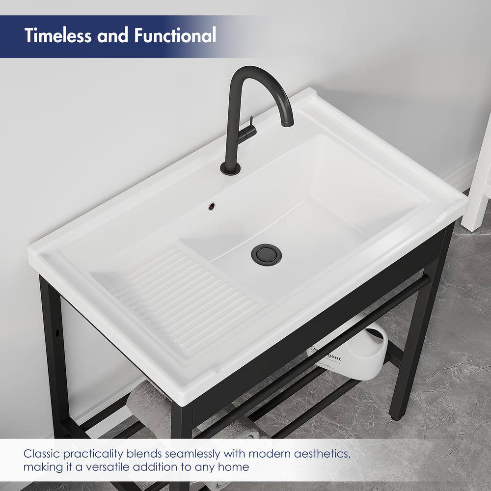 Eridanus Branson 32 in. W x 19 in. D Vitreous China Freestanding Utility/Laundry Sink with Cabinet in White, with Drainboard Set