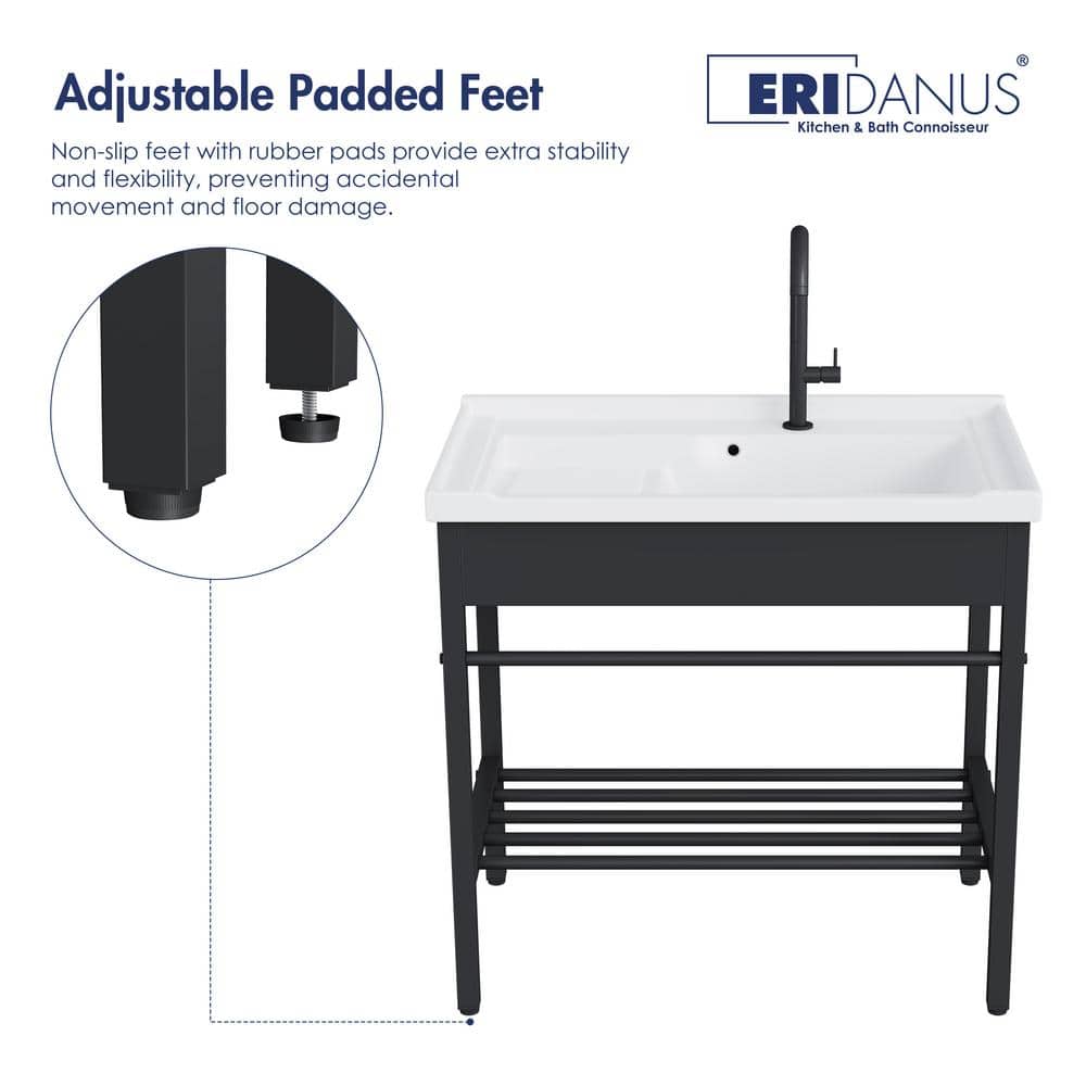 Eridanus Branson 32 in. W x 19 in. D Vitreous China Freestanding Utility/Laundry Sink with Cabinet in White, with Drainboard Set