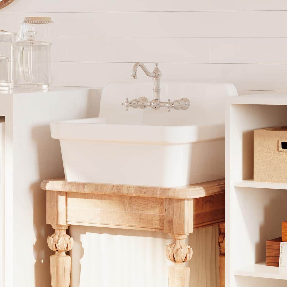 Eridanus Mason Wall Mount Laundry Utility Sink 10 Gallon in Crisp White with Basket Strainer