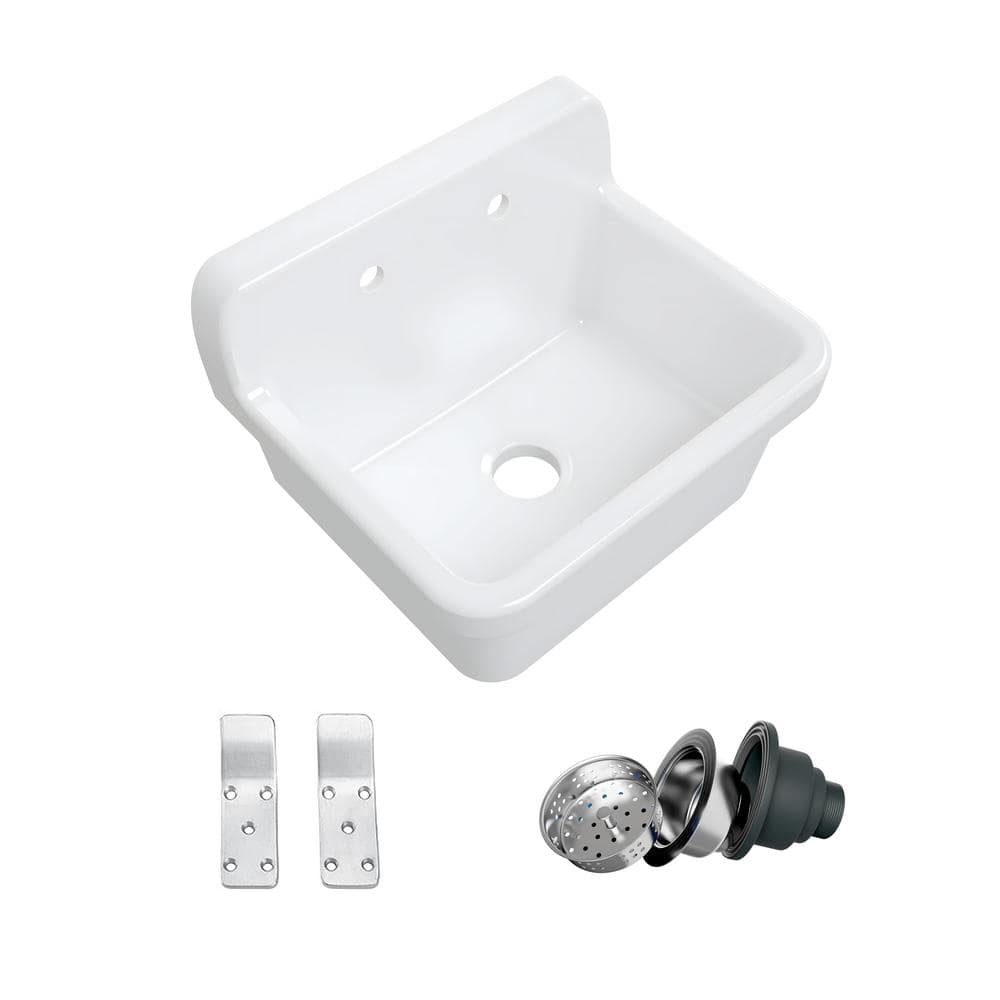 Eridanus Mason Wall Mount Laundry Utility Sink 10 Gallon in Crisp White with Basket Strainer