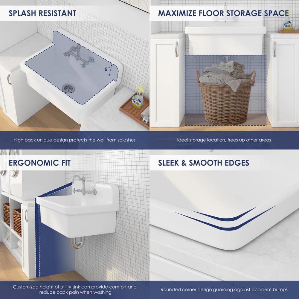 Eridanus Mason 15 Gal. Wall Mount Laundry Utility Sink - Crisp White