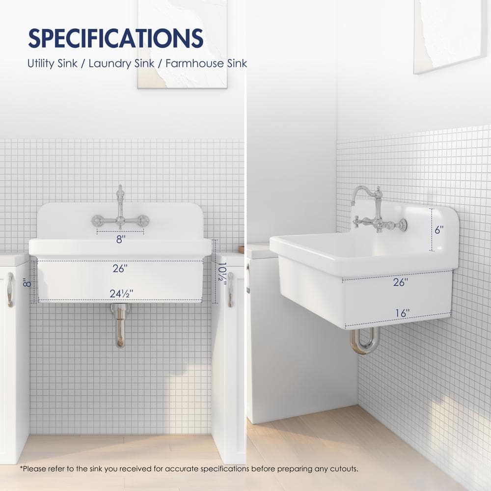 Eridanus Mason 15 Gal. Wall Mount Laundry Utility Sink - Crisp White