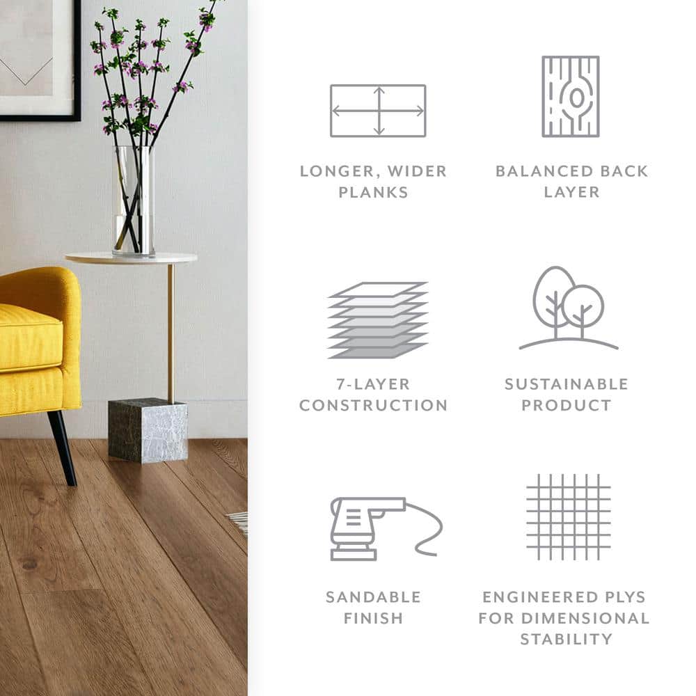 ASPEN FLOORING Crown Hickory 1/2 in. T x 7.5 in. W Water Resistant Wire Brushed Engineered Hardwood Flooring (31.09 sqft/case)