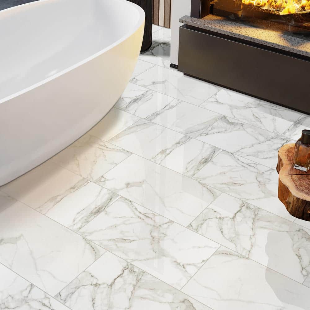 MSI Crystal Bianco 12 in. x 24 in. Polished Porcelain Floor and Wall Tile (16 sq. ft. /Case)
