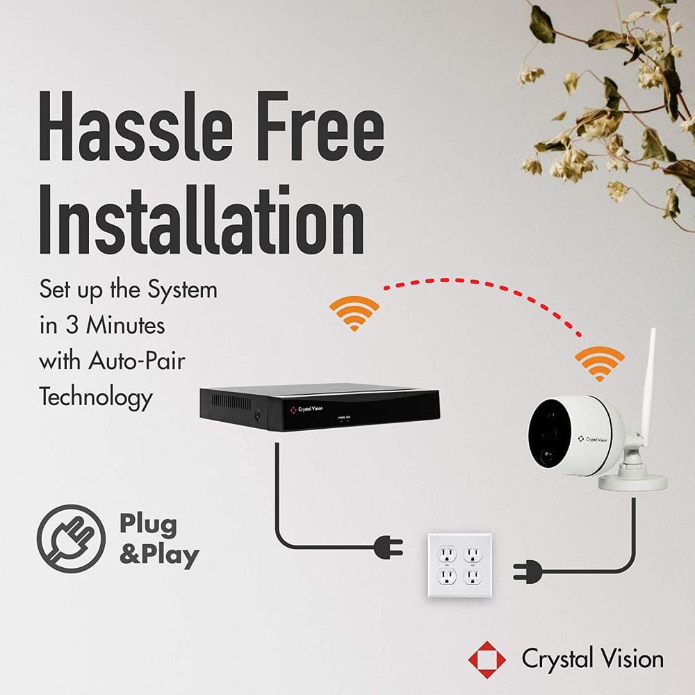 Crystal Vision 8-Channel Wireless 1080p Full HD 2MP 2TB Hard Drive Surveillance System with 2 Audio Cameras and 4 Standard Cameras