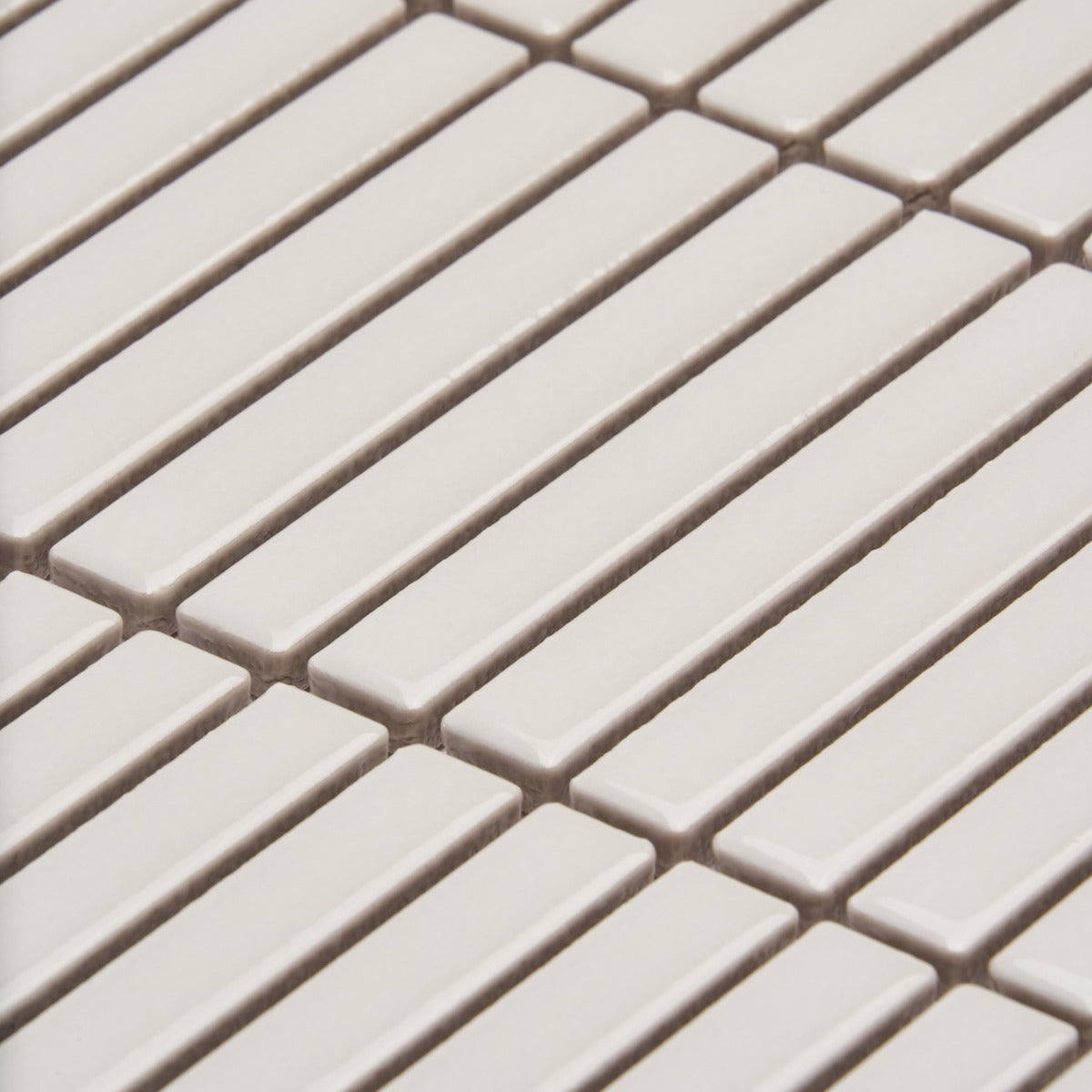 Kai White Glossy Porcelain Mosaic Tile - 1x4" Tri-Stacked Design