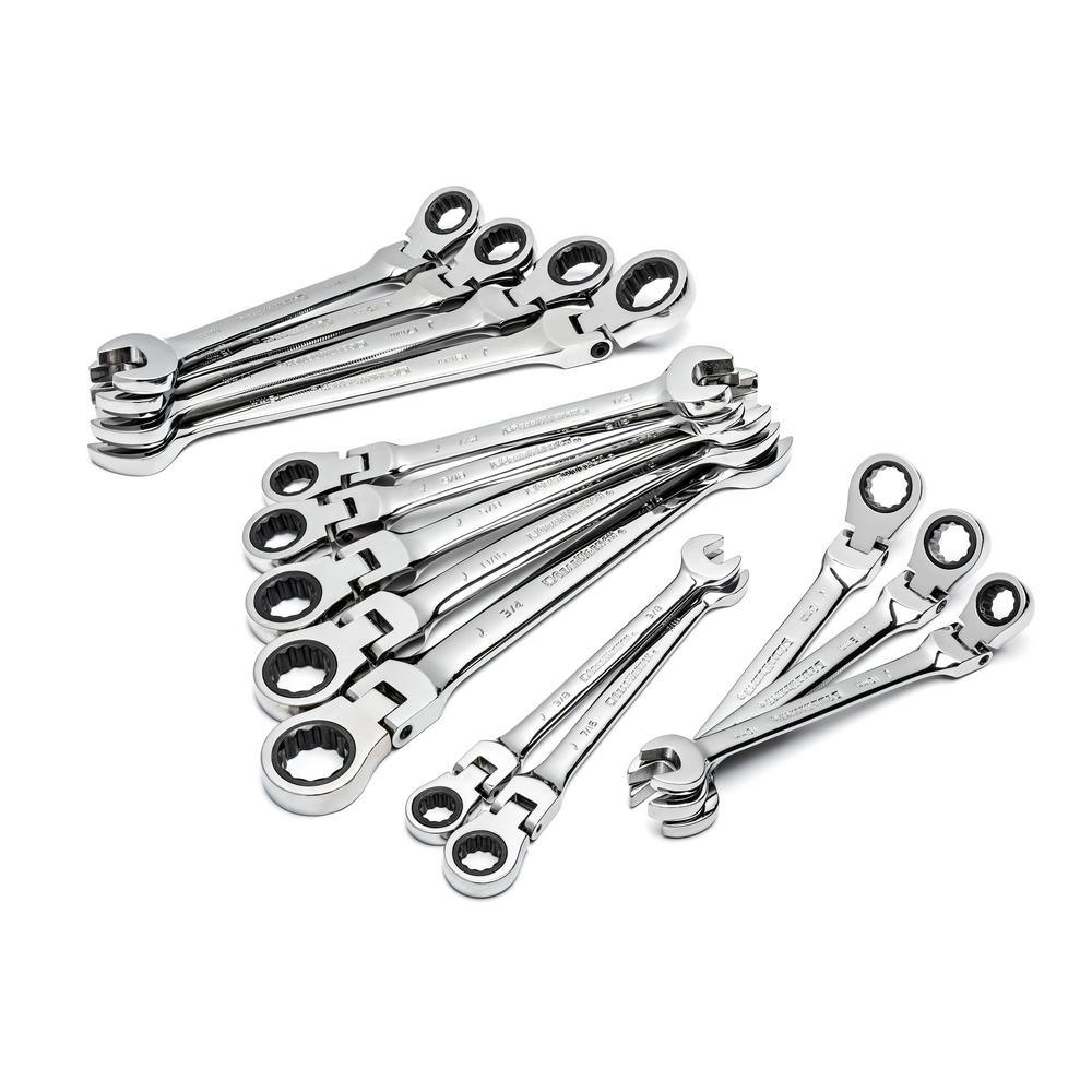12-Point SAE/Metric Flex Head Ratcheting Combination Wrench Set (14-Piece) - Super Arbor