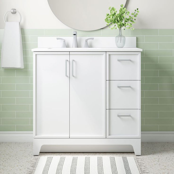 Style Selections Madix 36-in White Undermount Single Sink Bathroom Vanity with White Engineered Stone Top