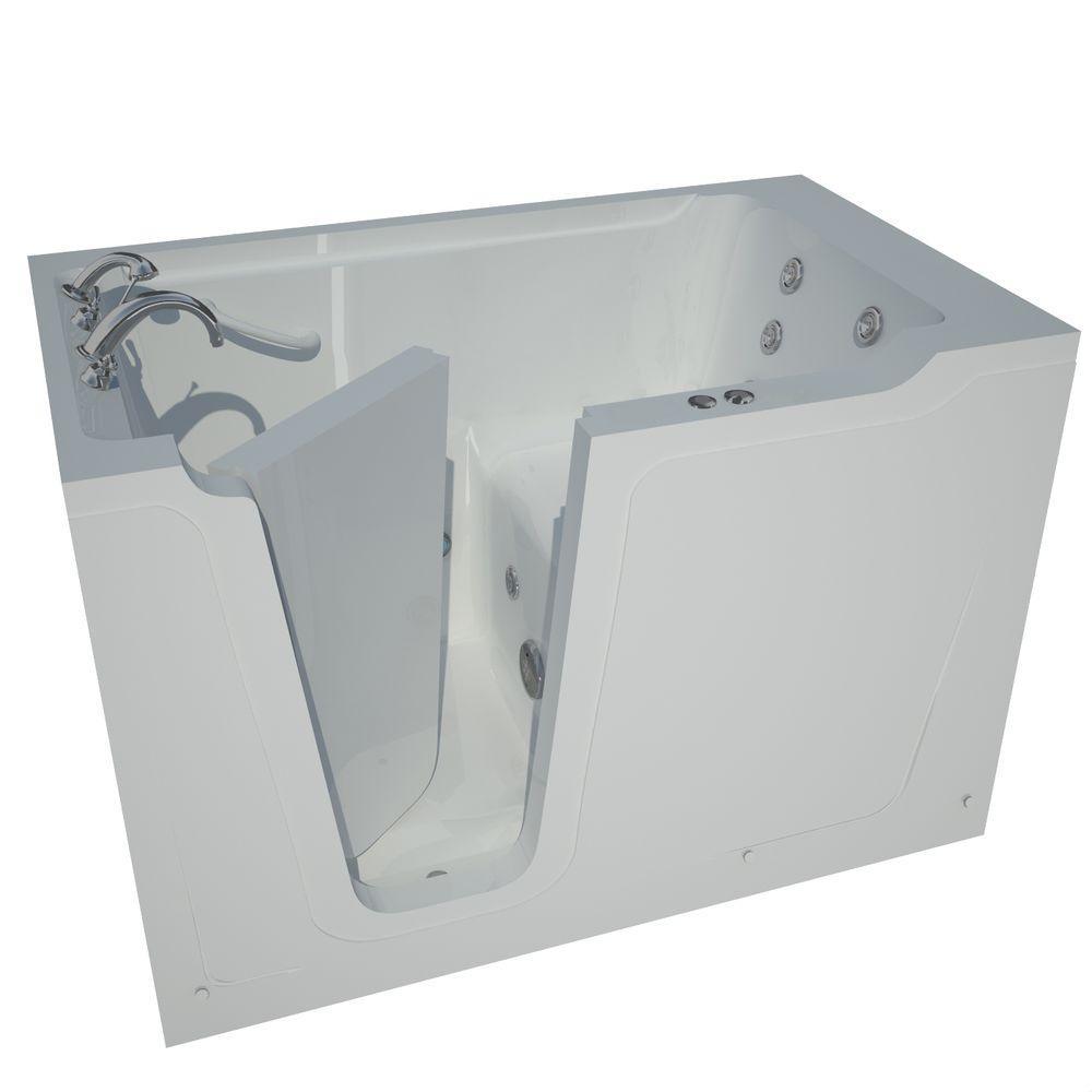 Rampart Nova Heated 5 ft. Walk-in Whirlpool Bathtub with 6 in. Tile Easy Up Adhesive Wall Surround in White - Super Arbor