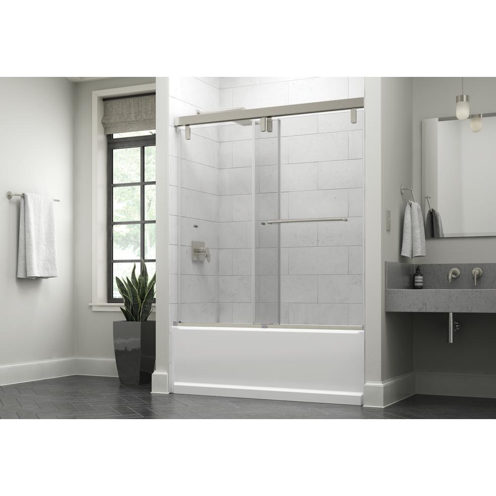 Simplicity 60 x 59-1/4 in. Frameless Mod Soft-Close Sliding Bathtub Door in Nickel with 3/8 in. (10mm) Clear Glass - Super Arbor