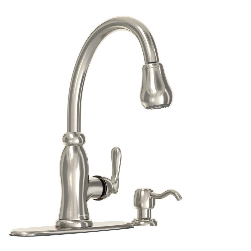 Pavilion Single-Handle Pull-Down Kitchen Faucet with TurboSpray and FastMount and Soap Dispenser in Bronze - Super Arbor