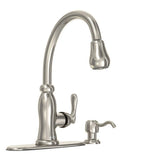 Pavilion Single-Handle Pull-Down Kitchen Faucet with TurboSpray and FastMount and Soap Dispenser in Bronze - Super Arbor