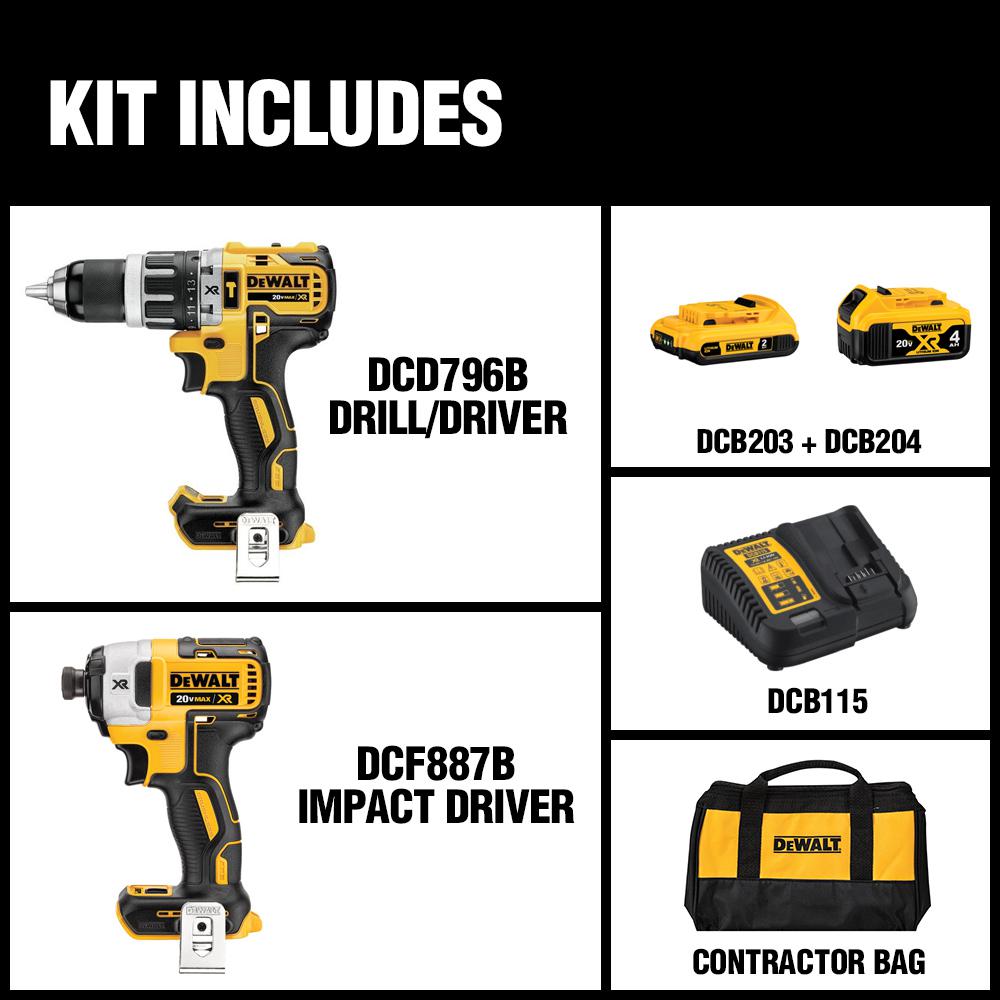 20-Volt MAX XR Cordless Brushless Hammer Drill/Impact Combo Kit (2-Tool) with (1) Battery 2Ah and (1) Battery 4Ah - Super Arbor