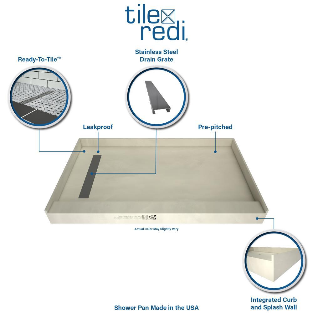 Redi Trench 34 in. x 60 in. Single Threshold Shower Base with Left Drain and Solid Brushed Nickel Trench Grate - Super Arbor