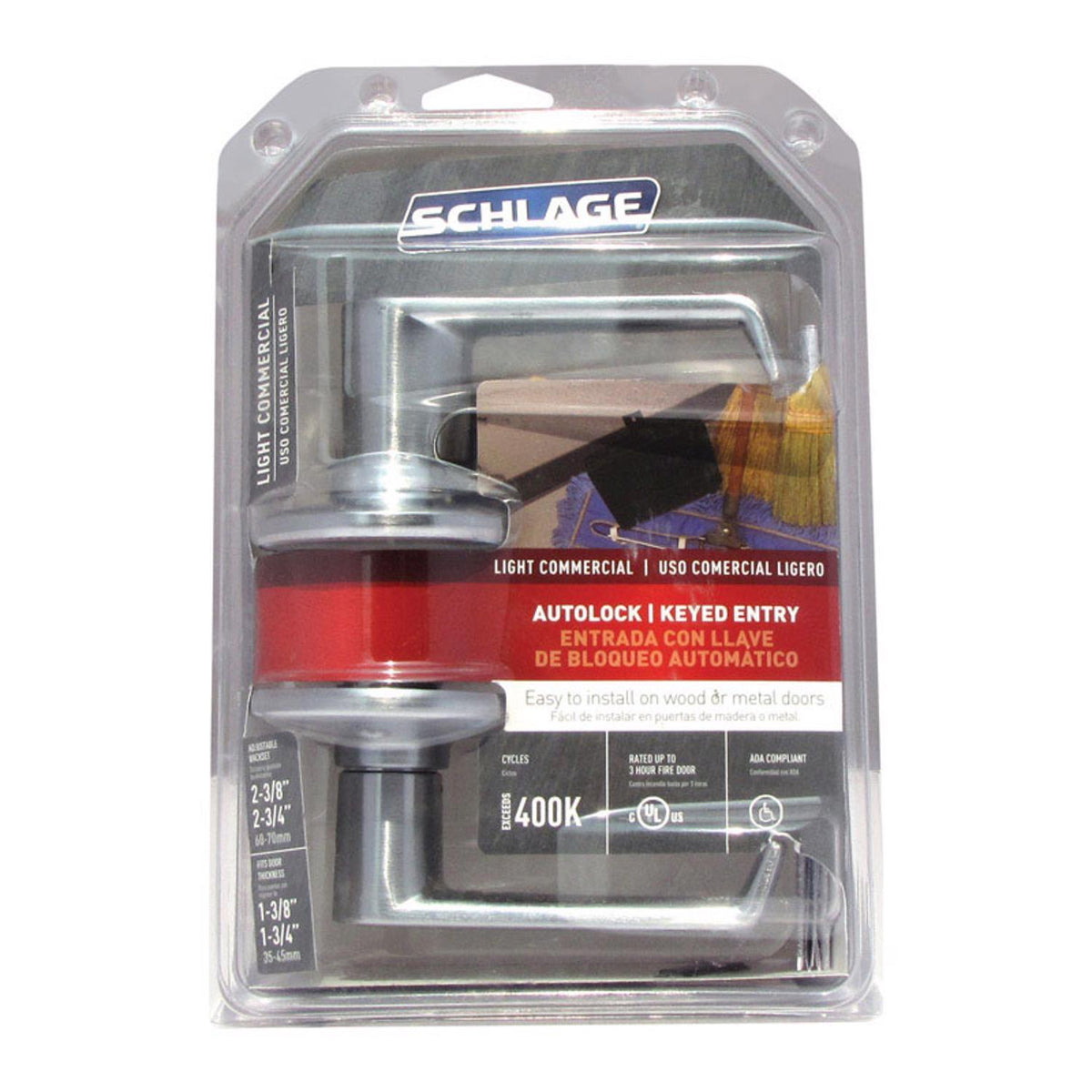 Schlage Elan Satin Chrome Storeroom Lockset, ANSI Grade 2, 1-3/4 in