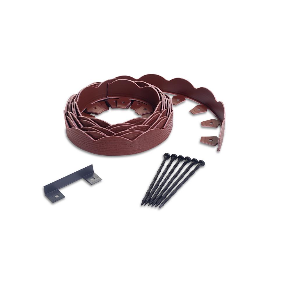 ProFlex 20 ft. Red Scalloped Woodgrain Plastic No-Dig Edging Kit