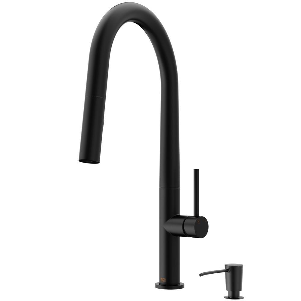Greenwich Single-Handle Pull-Down Sprayer Kitchen Faucet with Soap Dispenser in Matte Gold - Super Arbor