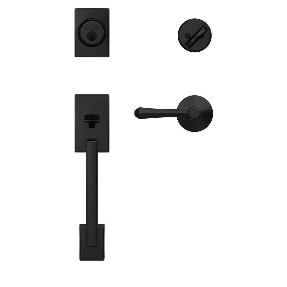 Custom Century Matte Black Single Cylinder Door Handleset with Dempsey Door Lever - Super Arbor