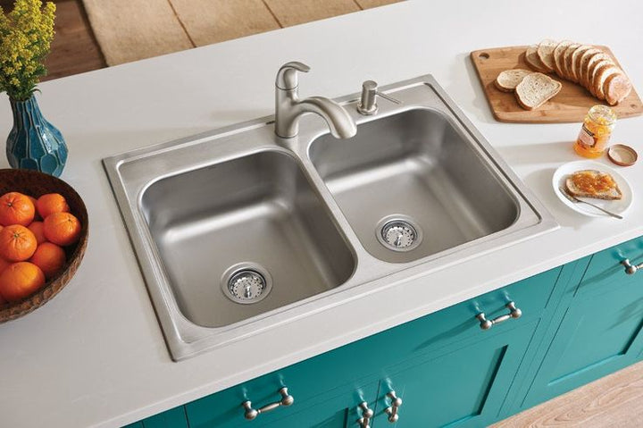 Moen Galvin 22-in x 33-in Stainless Steel Double Equal Bowl Drop-In 2-Hole Residential Kitchen Sink All-in-One Kit