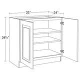 Home Decorators Collection Grayson 33 in. W x 24 in. D x 34.5 in. H Assembled Plywood Full Height Door Base Kitchen Cabinet in Pearl Gray