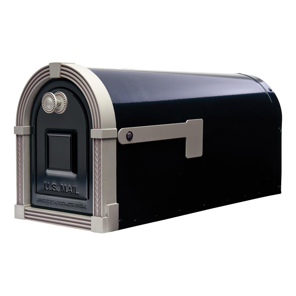 Brunswick Large, Steel, Post-Mount Mailbox, Black w/Brushed Nickel - Super Arbor