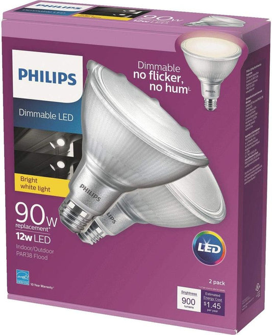 Philips 90-Watt Equivalent PAR38 LED Glass Indoor/Outdoor Daylight Classic (2-Pack)