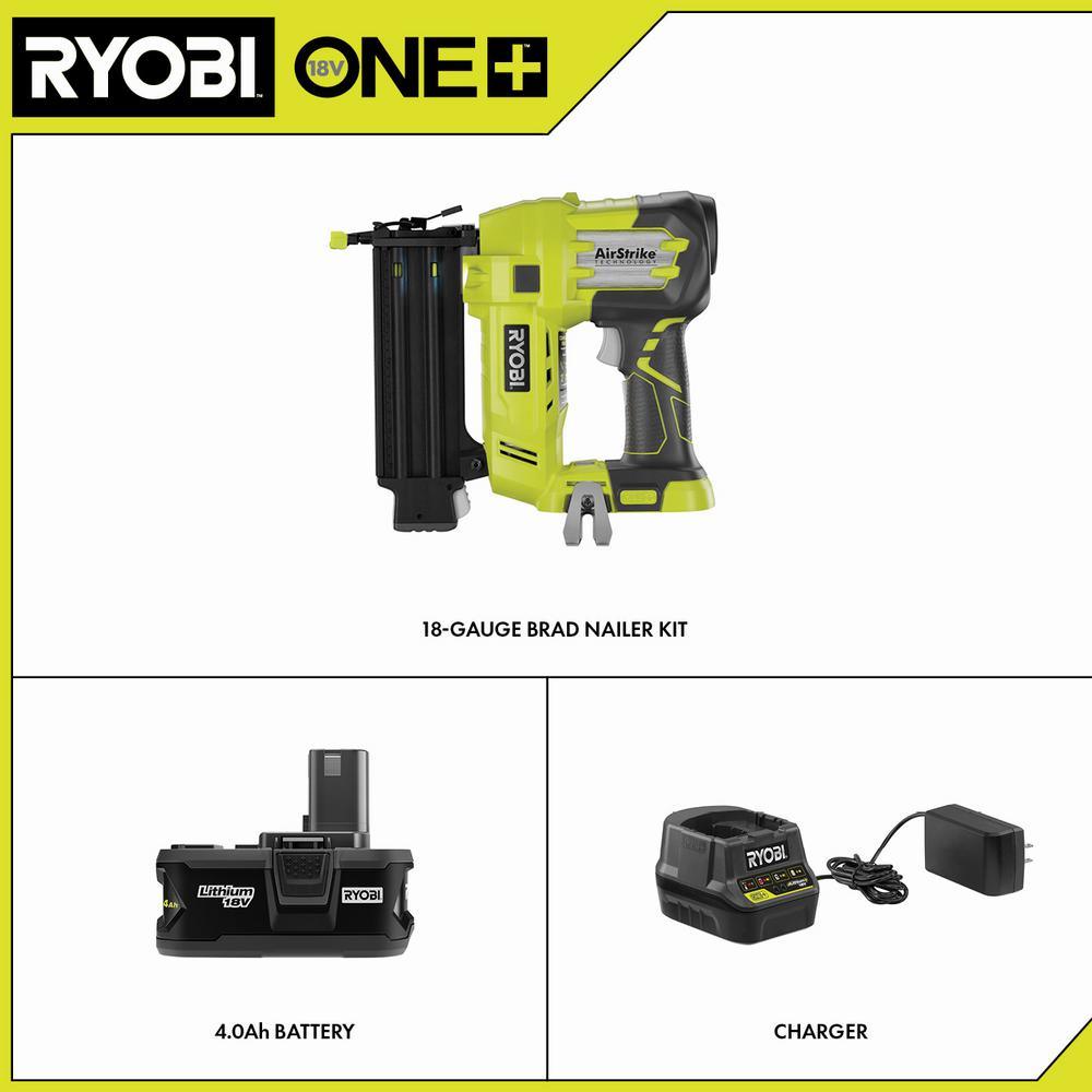18V ONE+ Cordless AirStrike 18-Gauge Brad Nailer with Sample Nails, (1) 4.0 Ah Battery and Charger - Super Arbor