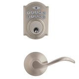 Castle Satin Nickel Electronic Single Cylinder Deadbolt with Naples Passage Lever Combo Pack