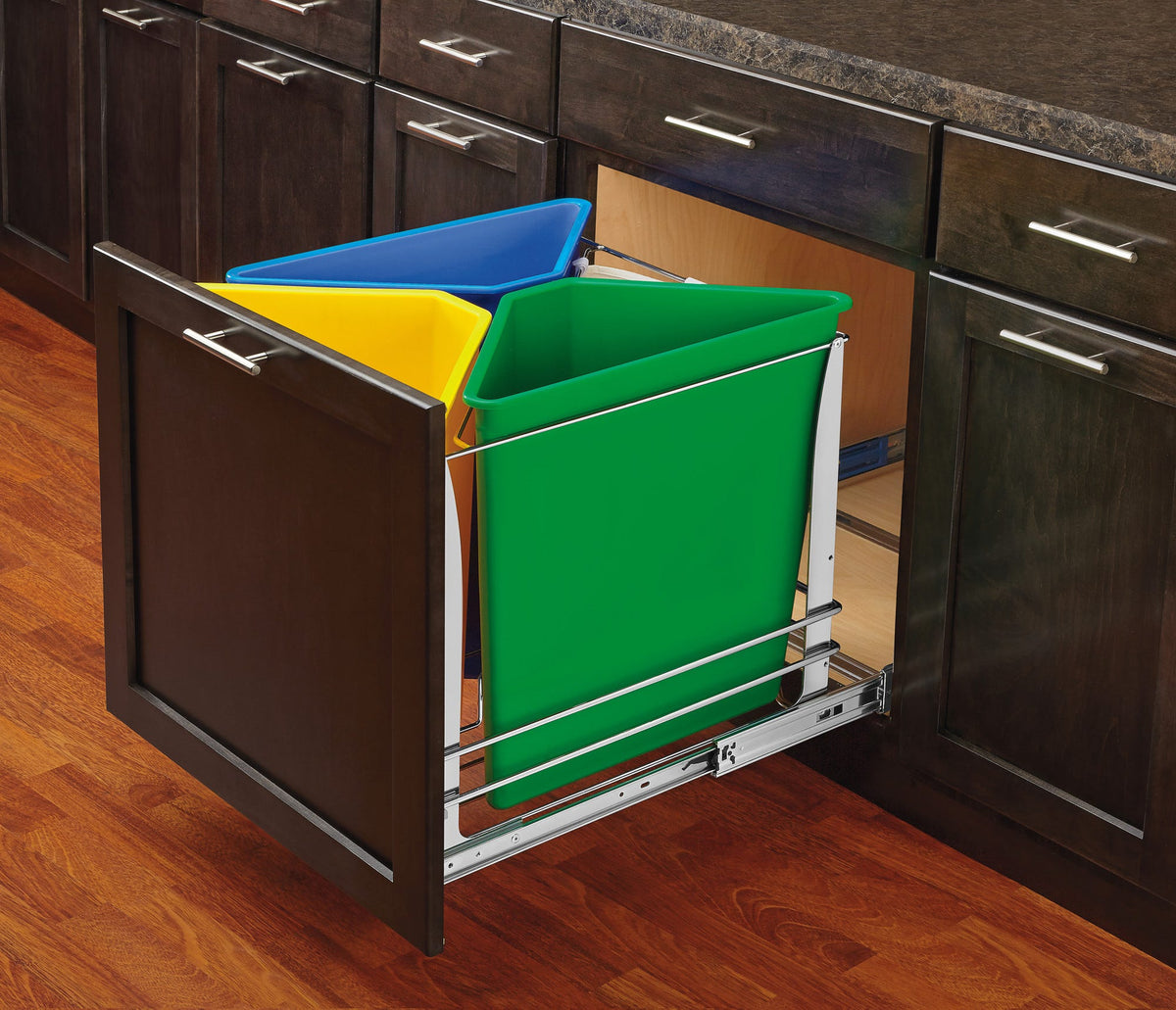 Rev-A-Shelf 5BBSC-WMDM24-C Recycle Center Waste System with Soft-Close, 3-Bin, Polished Chrome