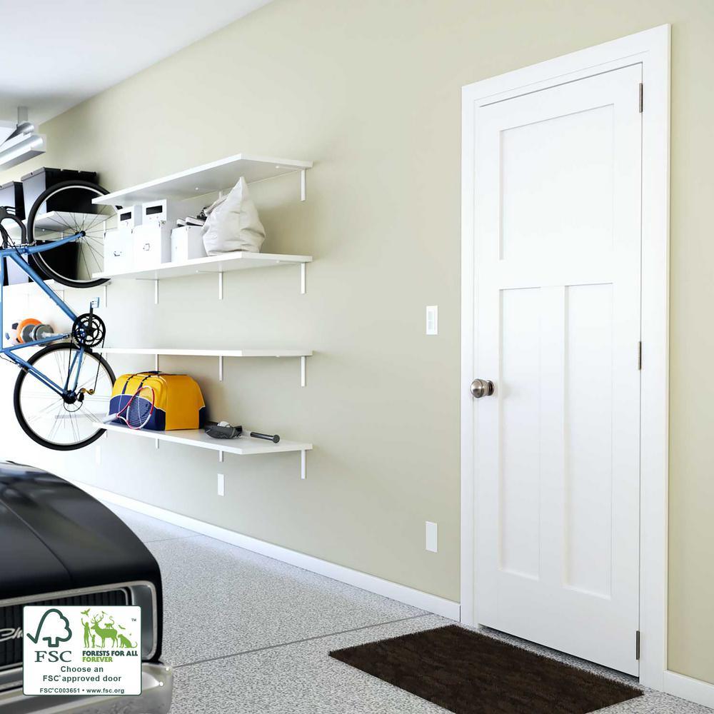 30 in. x 80 in. x 1-3/8 in. Shaker White Primed T-Shape 3-Panel Solid Core Wood Interior Slab Door - Super Arbor