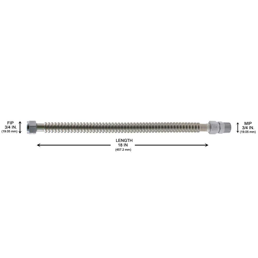 3/4 in. FIP x 3/4 in. MIP x 18 in. Stainless Steel Water Heater Connector - Super Arbor