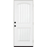 32 in. x 80 in. Premium 2-Panel Plank Primed White Steel Prehung Front Door with 32 in. Left-Hand Outswing & 4 in. Wall - Super Arbor