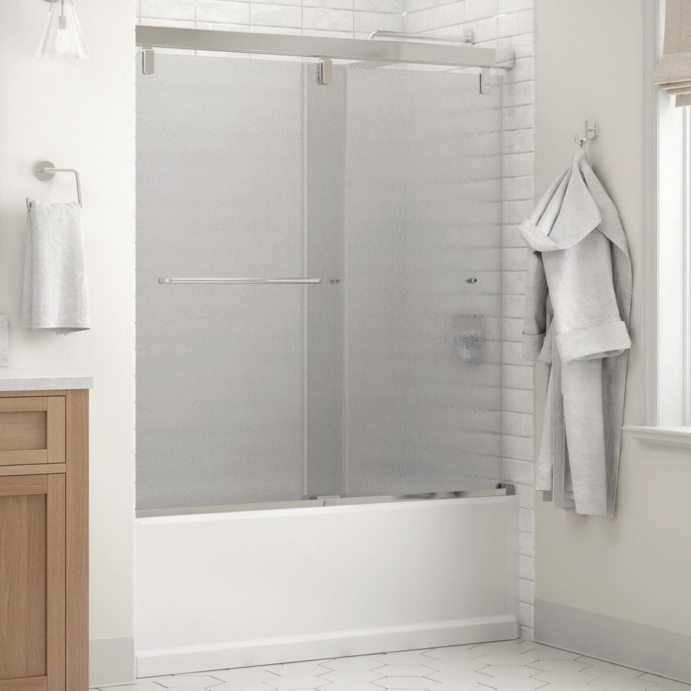 Simplicity 60 x 59-1/4 in. Frameless Mod Soft-Close Sliding Bathtub Door in Chrome with 1/4 in. (6mm) Clear Glass - Super Arbor