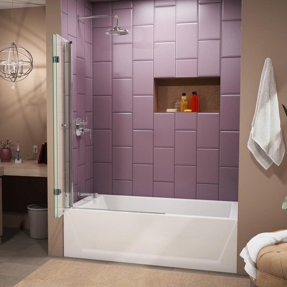 Aqua Fold 36 in. x 58 in. Frameless Hinged Tub Door in Chrome - Super Arbor
