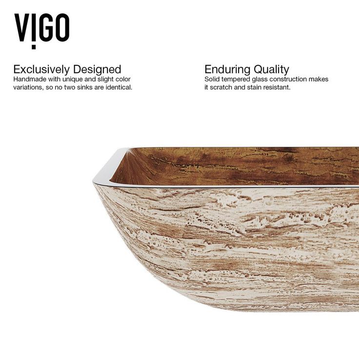 VIGO Amber Sunset Handmade Countertop Glass Rectangle Vessel Bathroom Sink in Light Wood