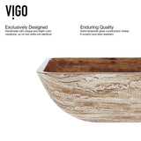 VIGO Amber Sunset Handmade Countertop Glass Rectangle Vessel Bathroom Sink in Light Wood