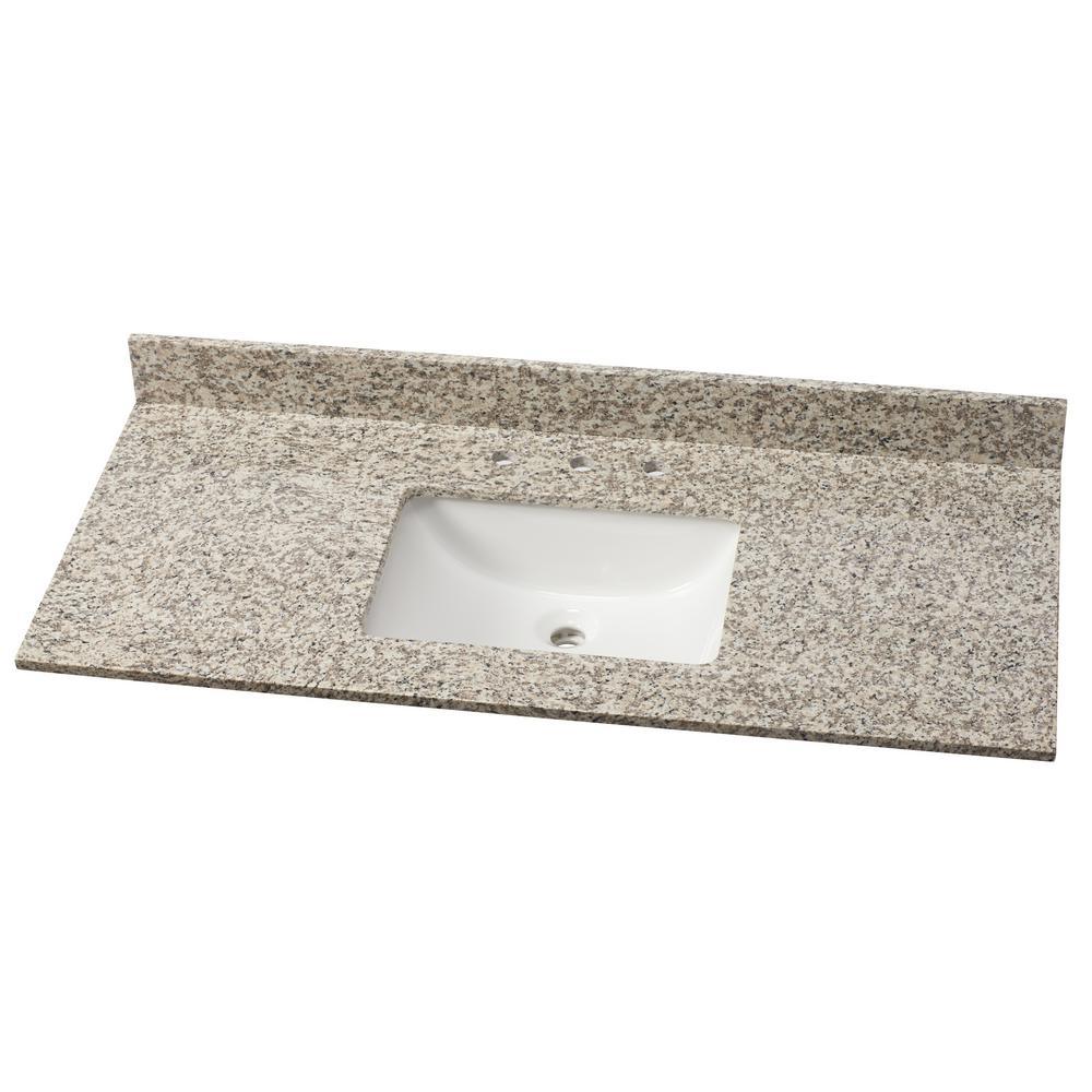 37 in. W Granite Single Vanity Top in Blanco Perla with White Sink - Super Arbor