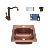 Seurat All-in-One Drop-In Copper 15 in. Single Bowl Copper Bar Sink with Pfister Bronze Faucet and Drain