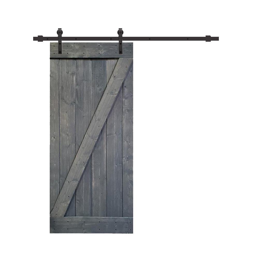 30 in. x 84 in. Z Series White Knotty Pine Wood Interior Sliding Barn Door with Hardware Kit - Super Arbor