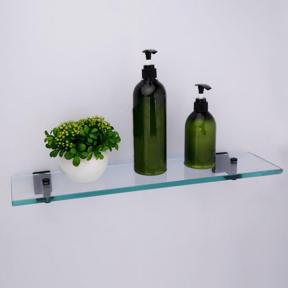 Nayland 20 in. W Wall Mount Glass Shelf in Matte Black - Super Arbor