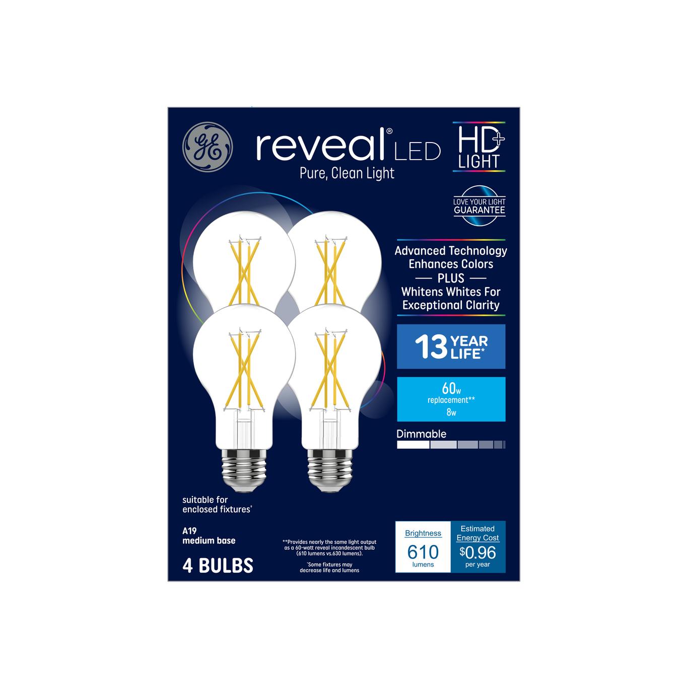 GE Reveal 60-Watt EQ A19 Color-enhancing Dimmable LED Light Bulb (8-Pack)
