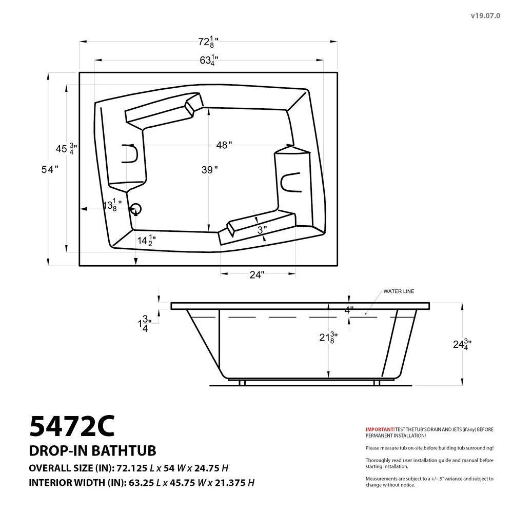 Amethyst 6 ft. Acrylic Center Drain Rectangular Drop-in Non-Whirlpool Bathtub in White - Super Arbor