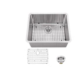 Undermount 16-Gauge Stainless Steel 23 in. 0-Hole Single Bowl Bar Sink with Grid and Drain Assembly