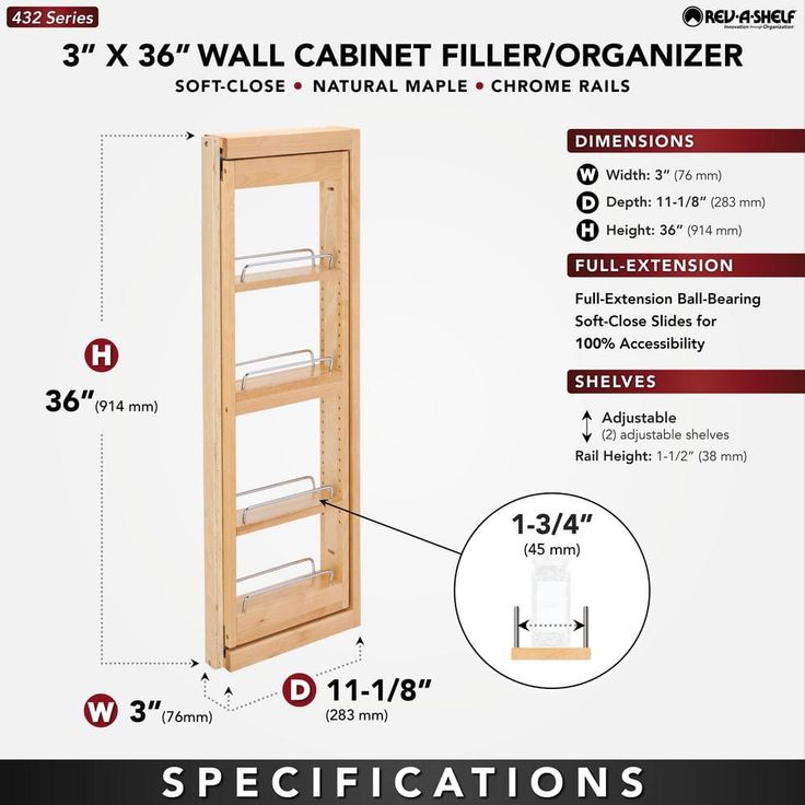 Rev-A-Shelf 3-in W x 36-in H 4-Tier Pull Out Wood Soft Close Baskets & Organizers