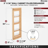 Rev-A-Shelf 3-in W x 36-in H 4-Tier Pull Out Wood Soft Close Baskets & Organizers